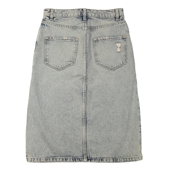 Allsaints Mabel Distressed Denim Skirt UK 4 Stonewashed Split Front Hem Festival - Picture 2 of 15